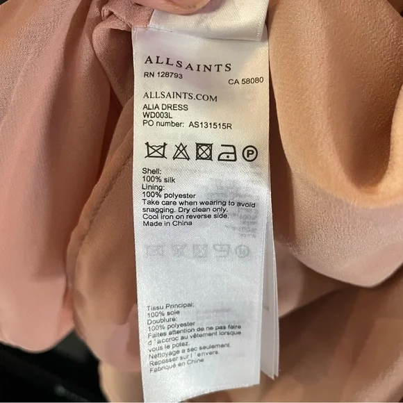 All Saints Alia Ruffle Silk Dress Nude Pink Size M